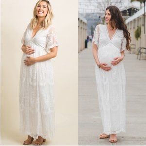Pinkblush White Lace Overlay Maternity Maxi Dress